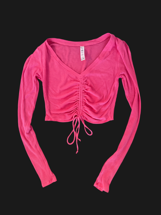 Alo Yoga Hot Pink Ribbed Drawstring Crop Top New without Tags Size Small